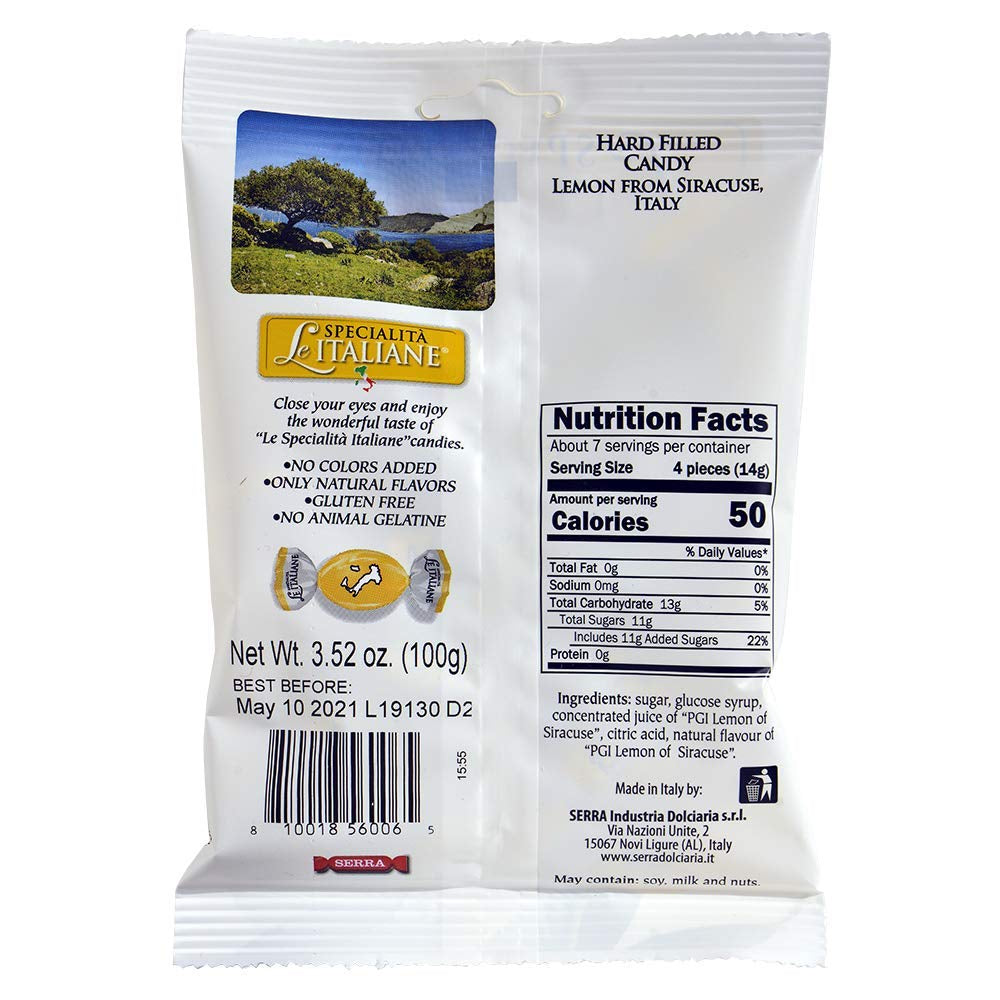 "Le Italiane" Italian Natural Hard Candy Filled with IGP Lemons from Siracusa (3.5 Oz), 1 Unit
